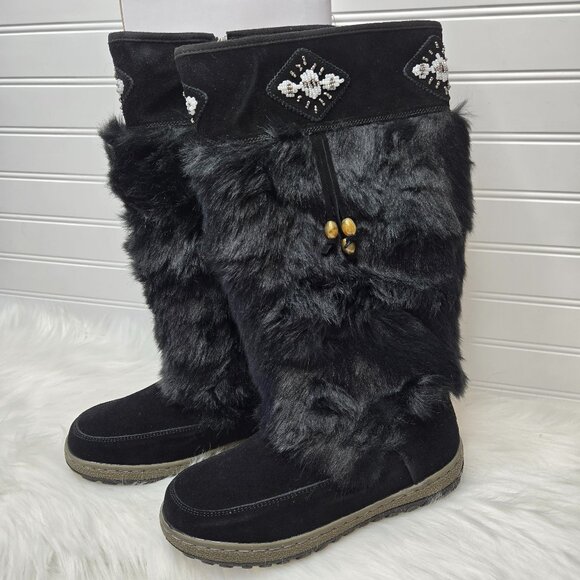 Wanderlust Shoes - Wanderlust Women's Nika Black Fur Knee-High Boots Shoes 8 Wide W 1077498-9 New